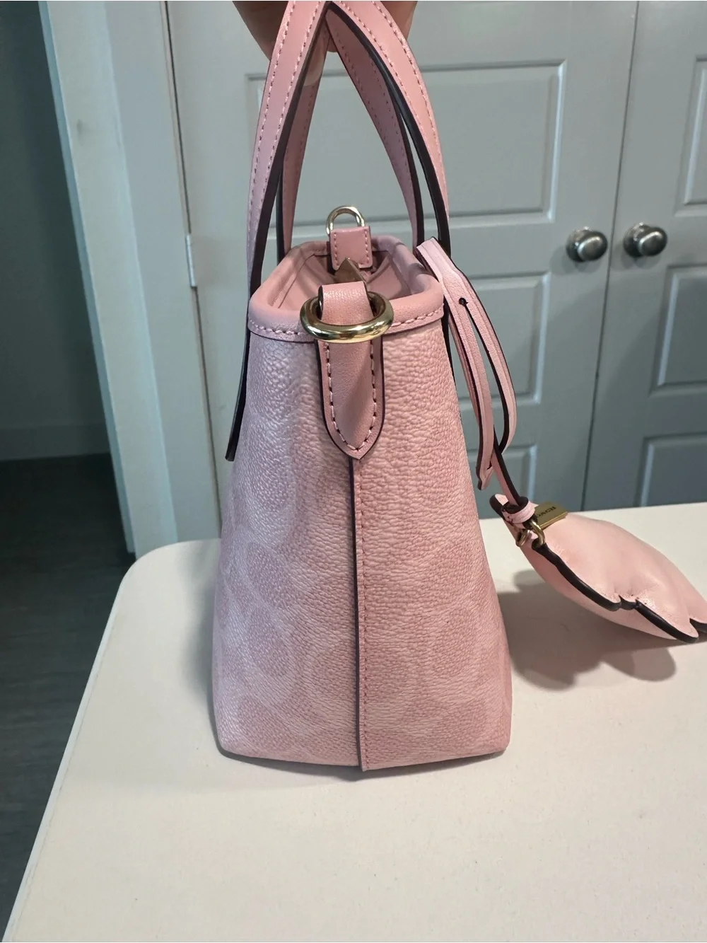 Coach Powder Pink Mini City Tote with wristlet and bear charm